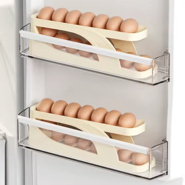 Organizador De Bandejas Dispensadoras Enrollables Para Huevo Color Beige