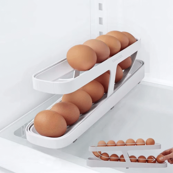 Organizador De Bandejas Dispensadoras Enrollables Para Huevo Color Blanco
