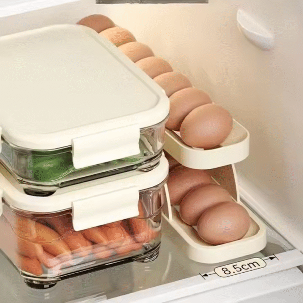 Organizador De Bandejas Dispensadoras Enrollables Para Huevo Color Beige