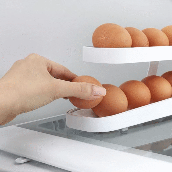 Organizador De Bandejas Dispensadoras Enrollables Para Huevo Color Blanco