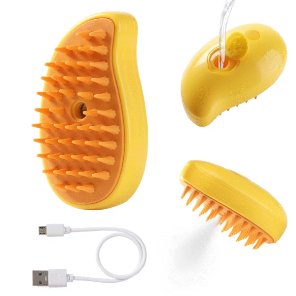 Cepillo De Vapor Para Gatos 3 En 1 Autolimpiante Amarillo
