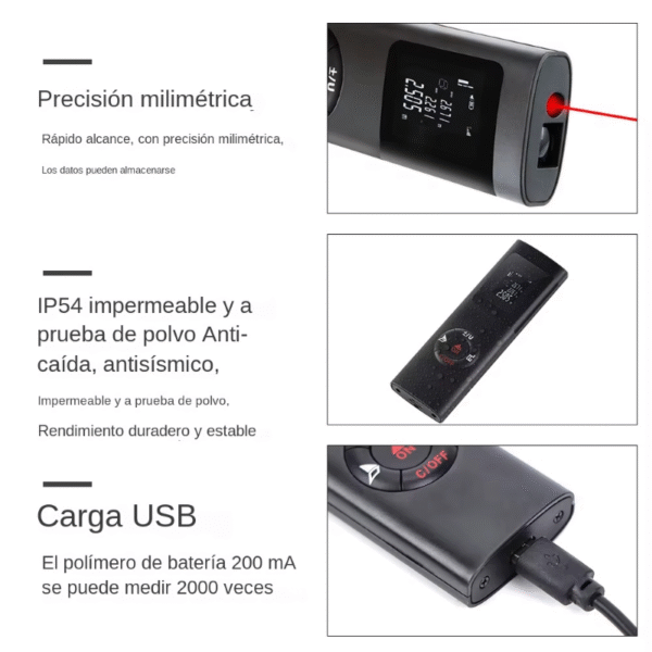 Telémetro Digital, Mini Metro Láser Recargable Resistente