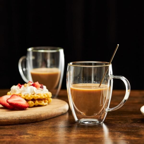 005 Taza Café Doble Pared Borosilicato 350ml Sqhome Con Asa