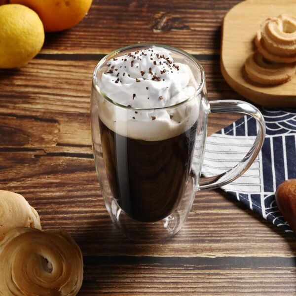 006 Taza Café Doble Pared Borosilicato 450ml Sqhome con Asa