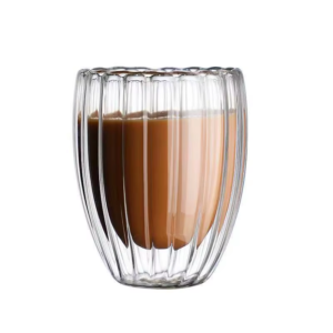 01 Taza Café Doble Pared Borosilicato Acanalado 350ml Sqhome Sin Asa