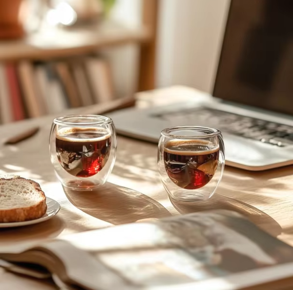 Taza Café Doble Pared Borosilicato 90ml Sqhome Sin Asa