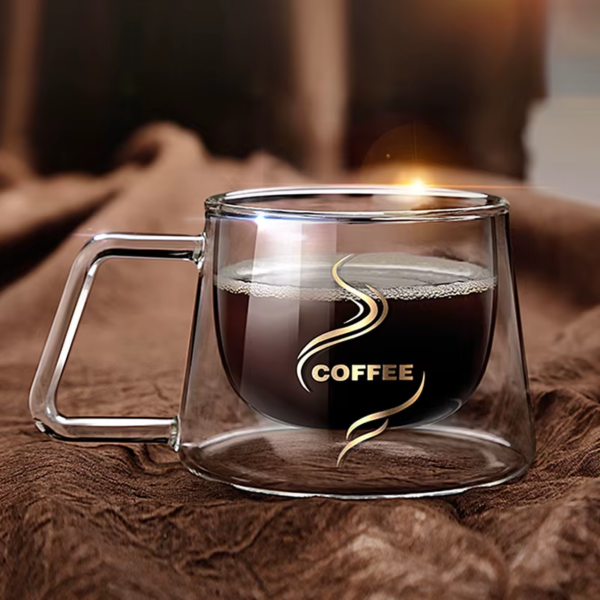 01 Taza Café Doble Pared Borosilicato 200ml Sqhome Con Asa
