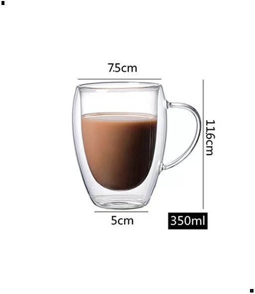 Taza Café Doble Pared Borosilicato 350ml Sqhome Con Asa