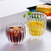 02 Taza Café Doble Pared Borosilicato Acanalado 350ml Sqhome Sin Asa