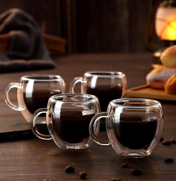 Taza Café Doble Pared Borosilicato 90ml Sqhome Con Asa