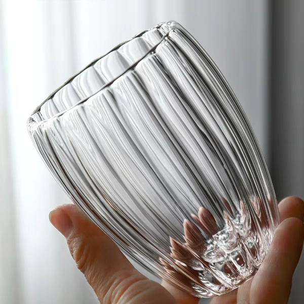 03 Taza Café Doble Pared Borosilicato Acanalado 350ml Sqhome Sin Asa