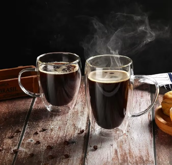Taza Café Doble Pared Borosilicato 450ml Sqhome con Asa