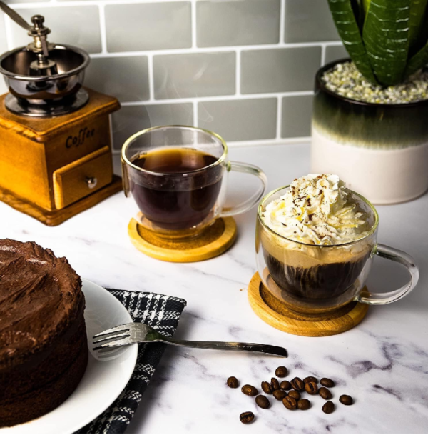 05 Taza Café Doble Pared Borosilicato 250ml Sqhome Con Asa