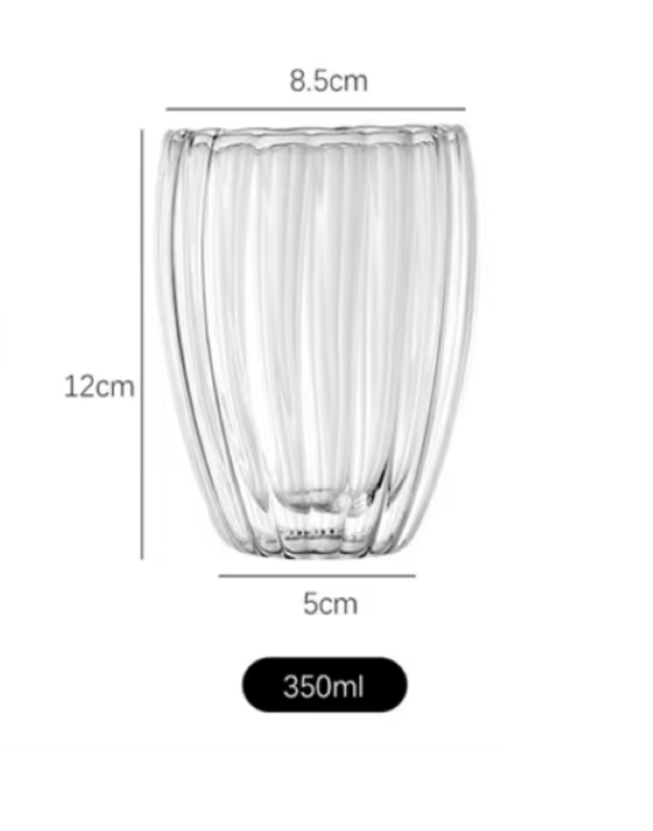 05 Taza Café Doble Pared Borosilicato Acanalado 350ml Sqhome Sin Asa