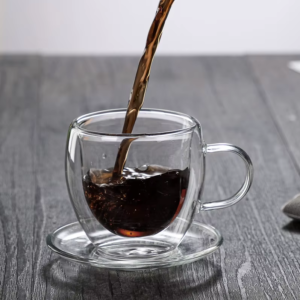 05 Taza Café Doble Pared Borosilicato 90ml Sqhome Con Asa