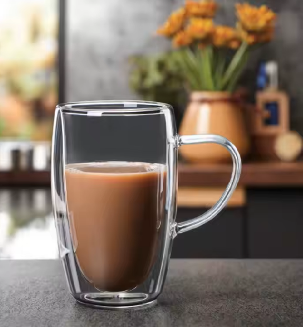 05 Taza Café Doble Pared Borosilicato 450ml Sqhome con Asa