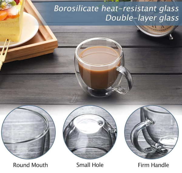 06 Taza Café Doble Pared Borosilicato 250ml Sqhome Con Asa