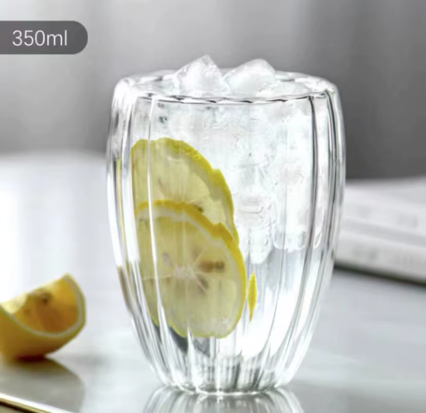 06 Taza Café Doble Pared Borosilicato Acanalado 350ml Sqhome Sin Asa