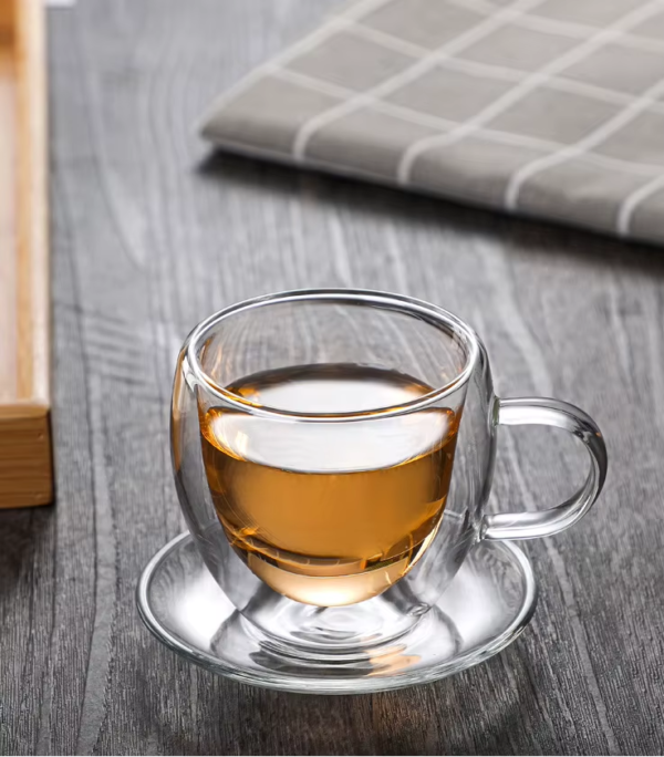Taza Café Doble Pared Borosilicato 90ml Sqhome Con Asa