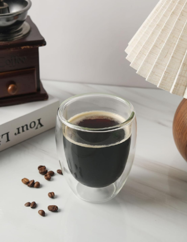 06 Taza Café Doble Pared Borosilicato 350ml Sqhome Sin Asa