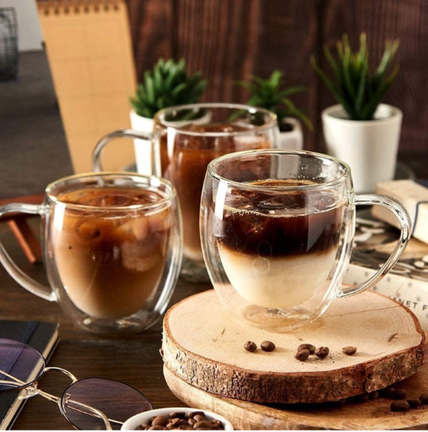 Taza Café Doble Pared Borosilicato 250ml Sqhome Con Asa
