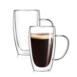 1 Taza Café Doble Pared Borosilicato 450ml Sqhome con Asa