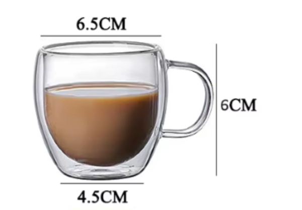 Taza Café Doble Pared Borosilicato 90ml Sqhome Con Asa