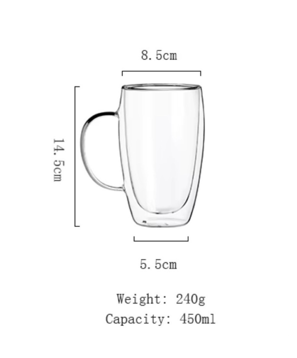 Taza Café Doble Pared Borosilicato 450ml Sqhome con Asa